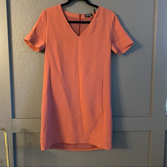 Theory v-neck banded shift dress pink rose size 4 - Picture 2 of 8